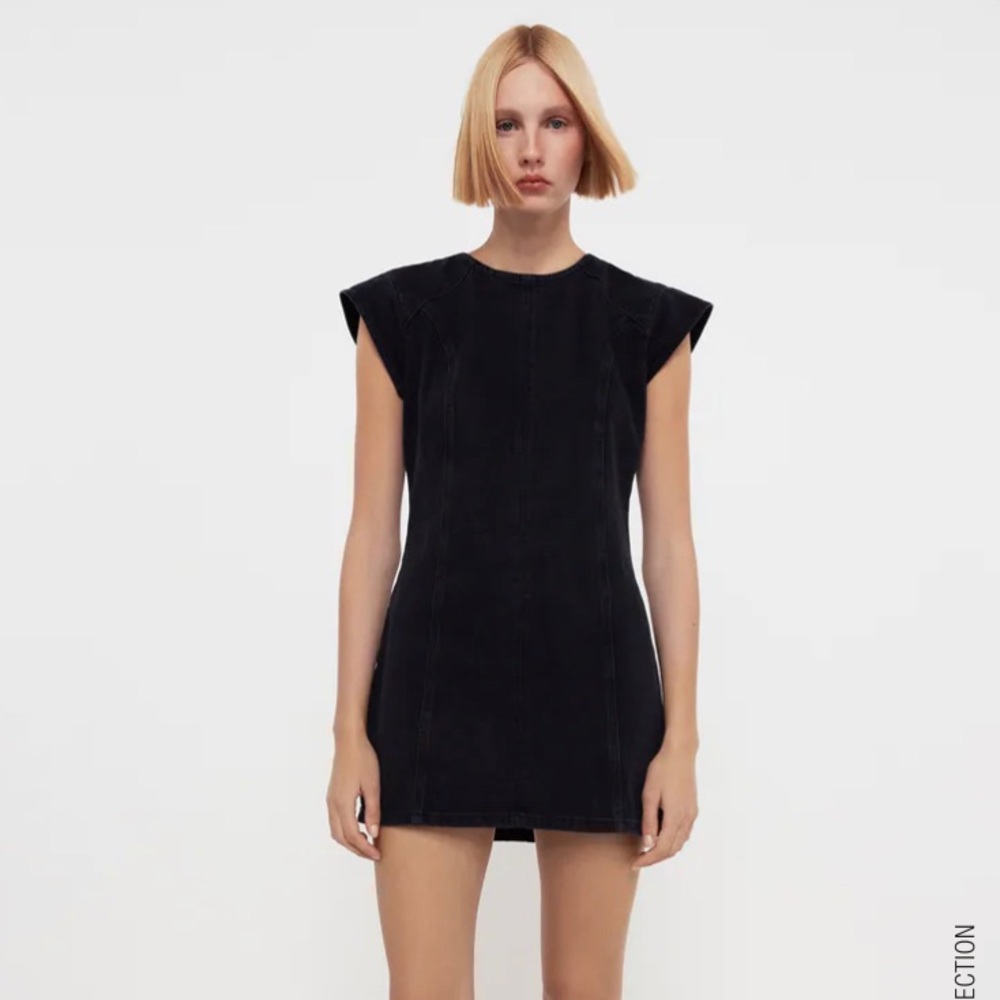 NWT Zara Black Denim Dress; Size L; Color: Black
